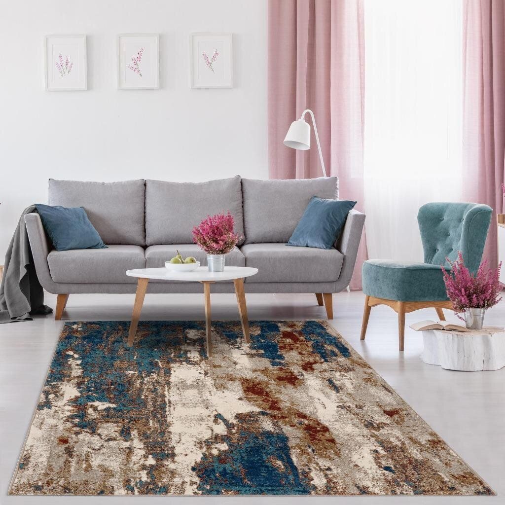 Semiha Abstract Blue Beige Area Rug 9'x12' thumbnail 3