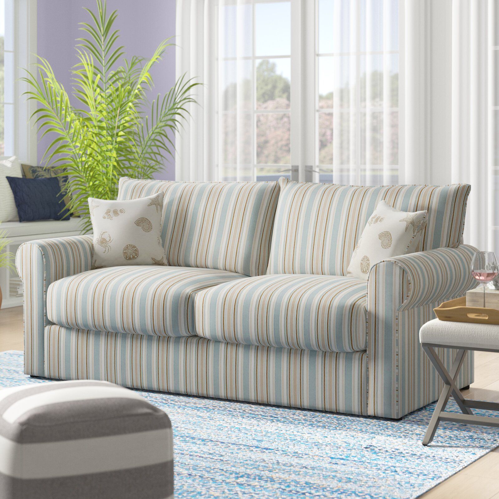 Presley Cotton Rolled Arm Sofa Bed with Reversible Cushions-Full thumbnail 2