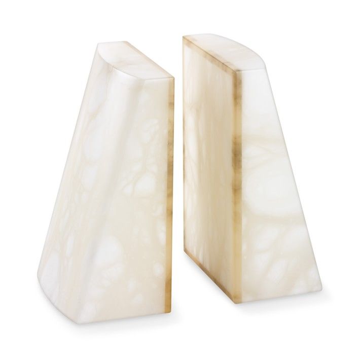 White Alabaster Slanted Bookends, Set of 2 thumbnail 2