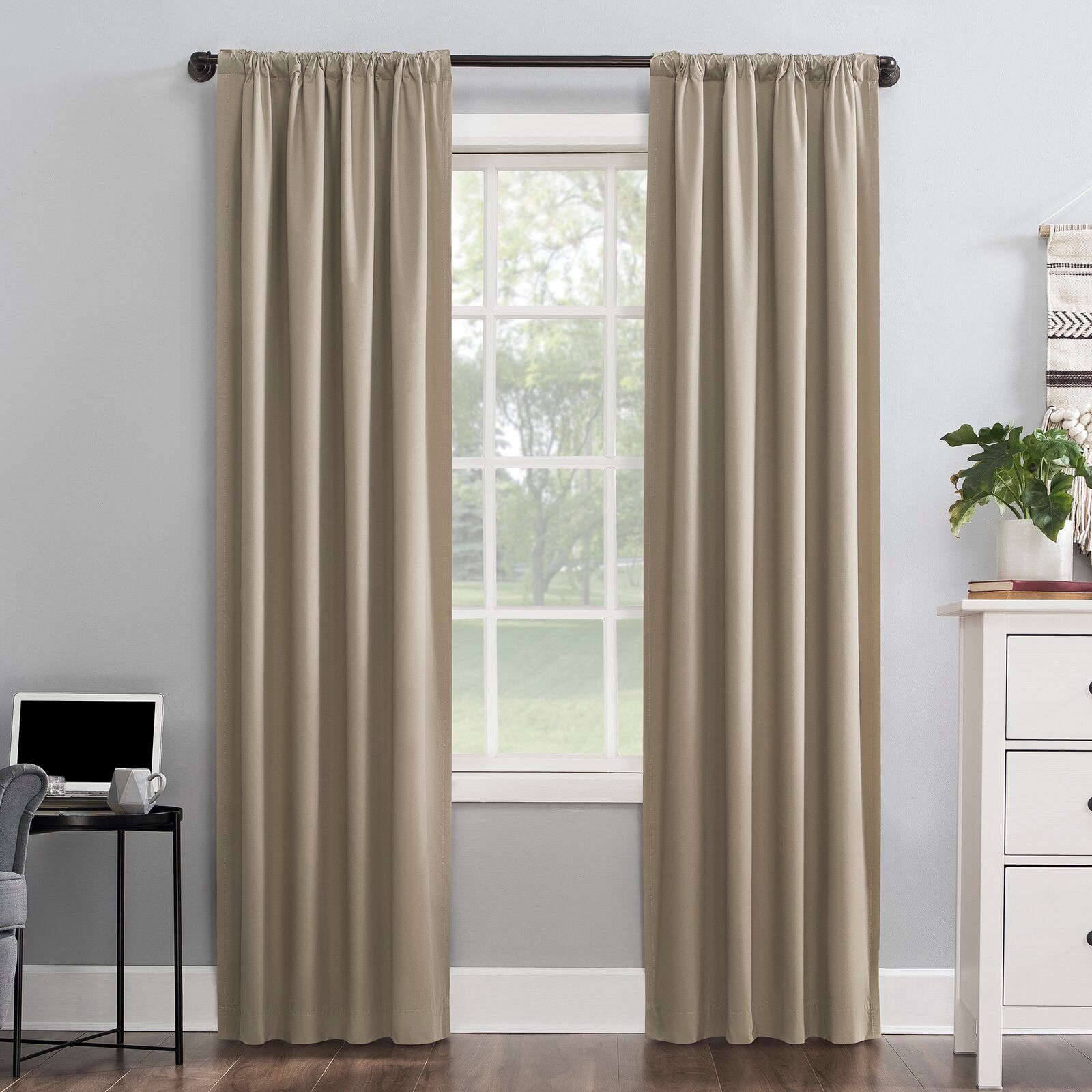 Solid Max Blackout Thermal Rod Pocket Single Curtain Panel Linen 96" thumbnail 6