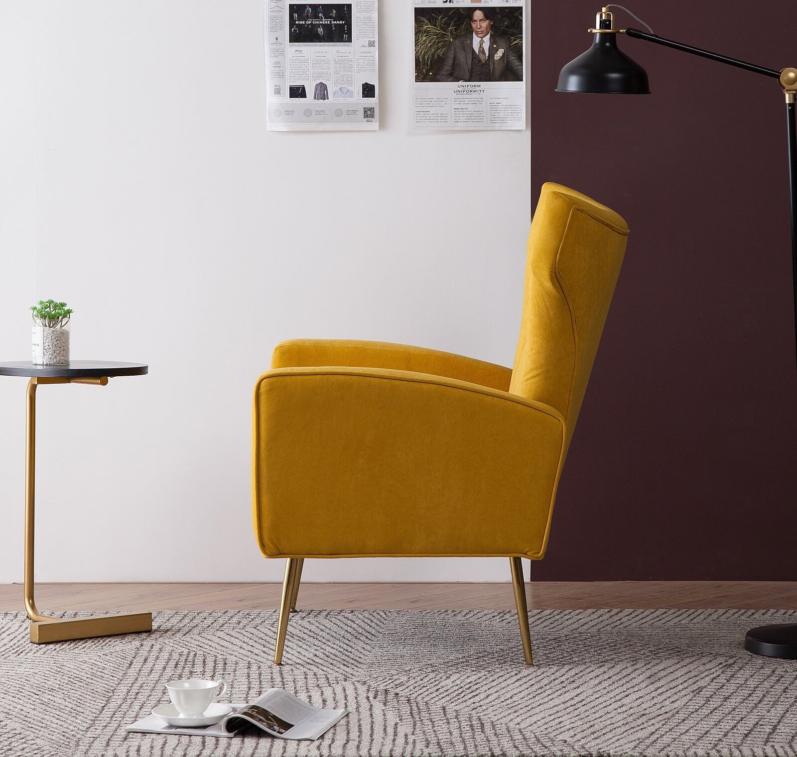 Cayleigh 27.5'' Wide Velvet Wingback Chair thumbnail 3