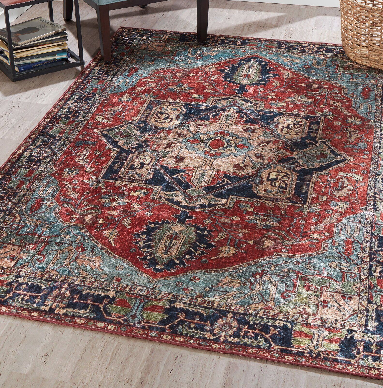 Emelia Oriental Print Red Area Rug 5'x8' thumbnail 2