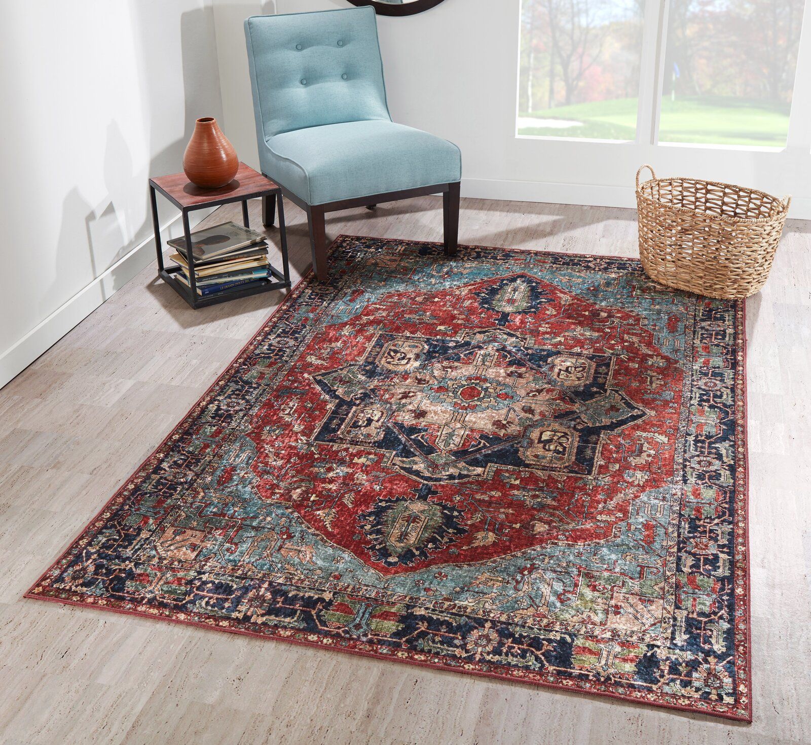 Emelia Oriental Print Red Area Rug 5'x8' thumbnail 6