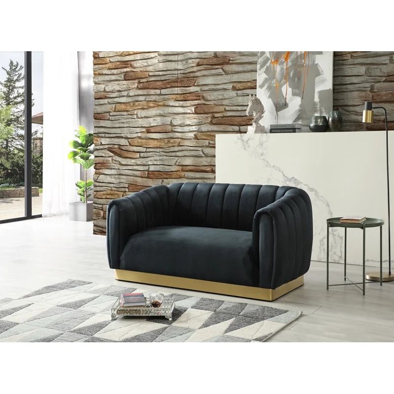 Siefert Velvet Round Arm Curved Loveseat thumbnail 2