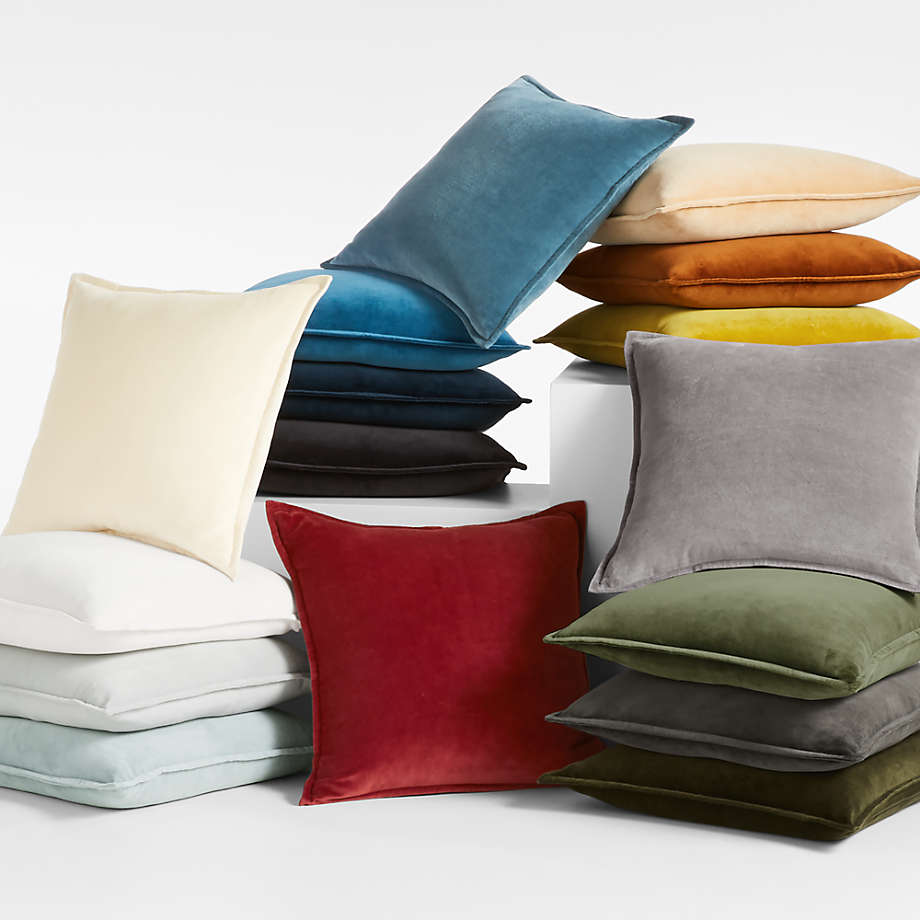 Frost Washed Cotton Velvet Pillow with Feather Down Insert 20"x20" thumbnail 2