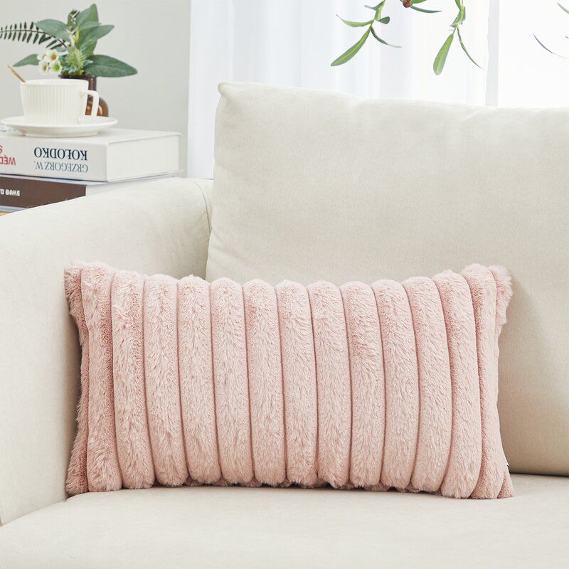 Faux Fur Lines Cushion With Insert-20"x12" thumbnail 2