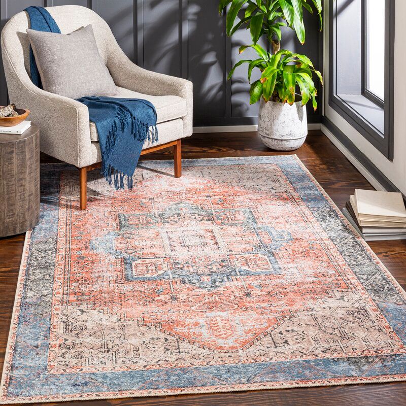 Mya Oriental Terracotta Camel Pale Blue Area Rug-7'10"x10'3" thumbnail 2