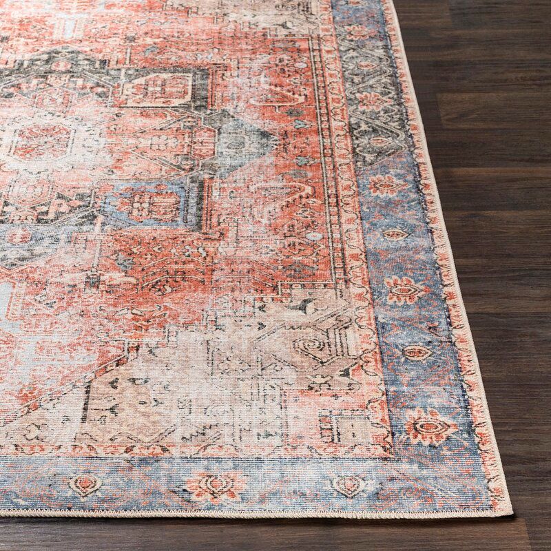 Mya Oriental Terracotta Camel Pale Blue Area Rug-7'10"x10'3" thumbnail 5