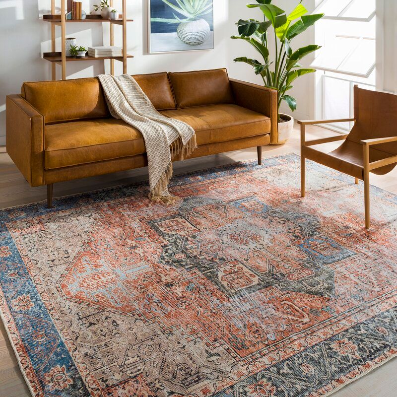 Mya Oriental Terracotta Camel Pale Blue Area Rug-7'10"x10'3" thumbnail 3