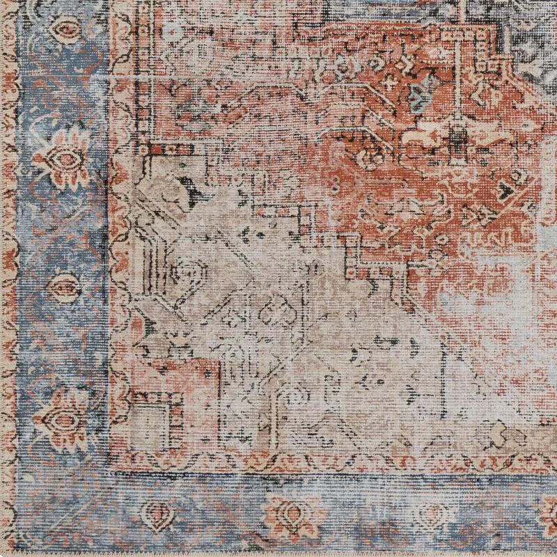 Mya Oriental Terracotta Camel Pale Blue Area Rug-7'10"x10'3" thumbnail 8