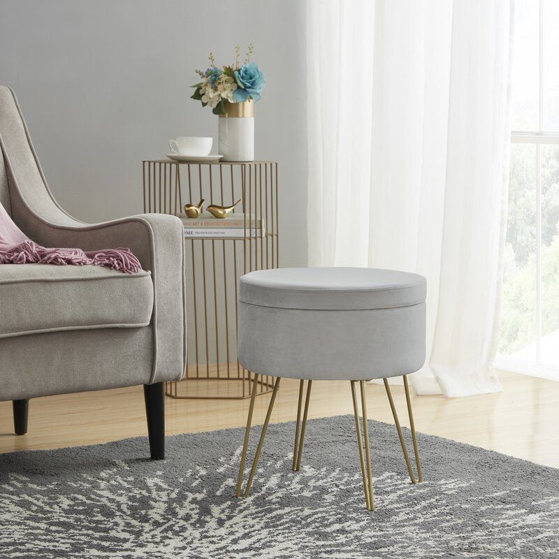 Wolfeboro Velvet Round Storage Ottoman thumbnail 2