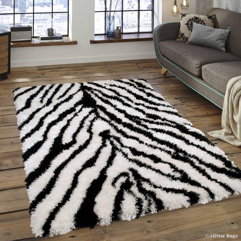Franzen Animal Print Tufted Black Bright White Area Rug 4'11"x7' thumbnail 2