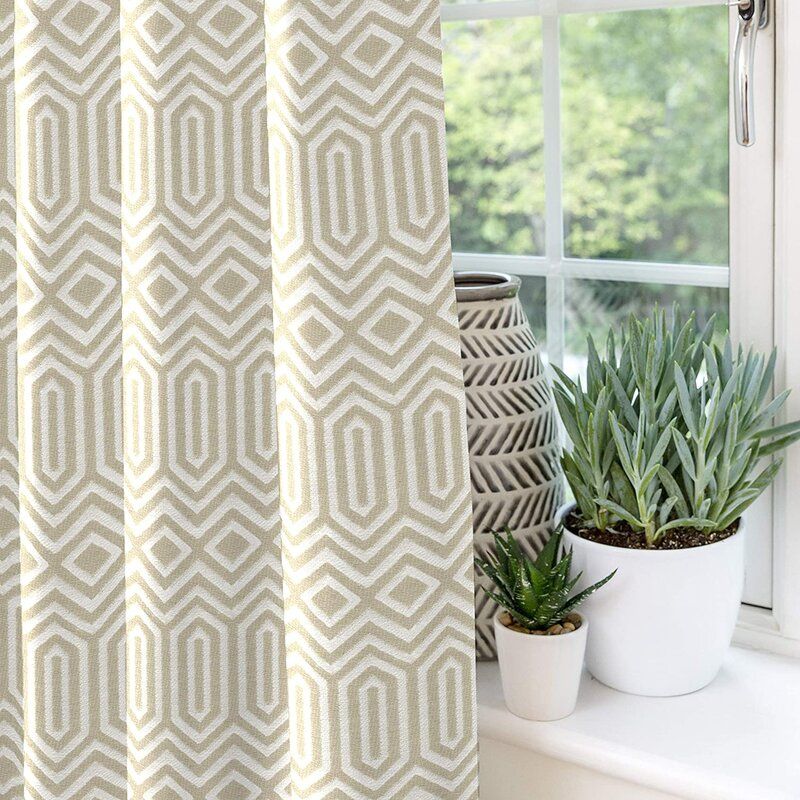 Geometric Semi Sheer Rod pocket Curtain Panel Set of two 180" thumbnail 2