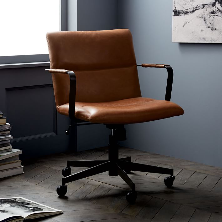 Cooper Mid Century Leather Swivel Office Chair thumbnail 2