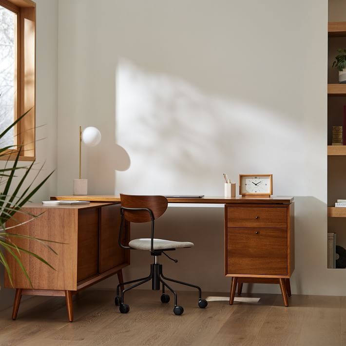 Mid Century Modular L Shaped Desk File Cabinet Bookcase thumbnail 2