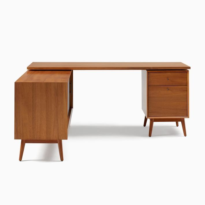 Mid Century Modular L Shaped Desk File Cabinet Bookcase thumbnail 3
