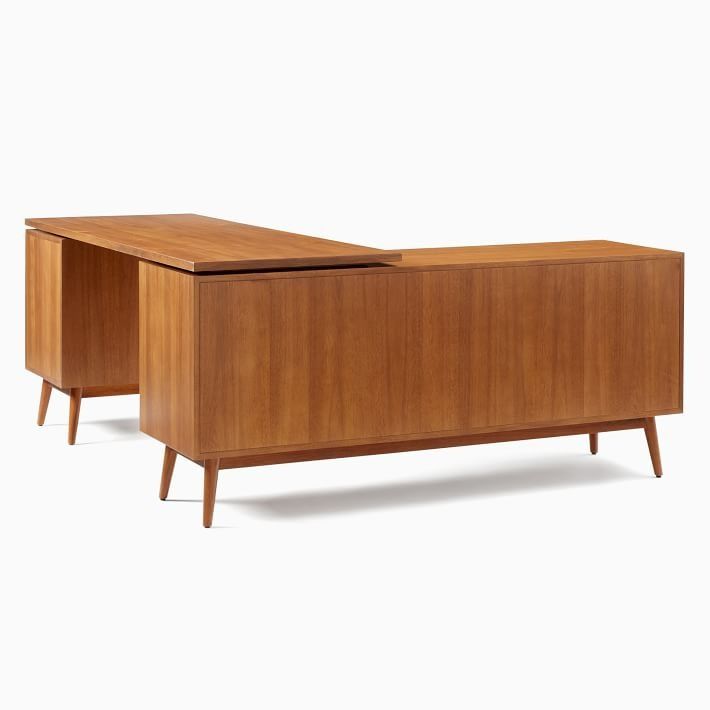 Mid Century Modular L Shaped Desk File Cabinet Bookcase thumbnail 4