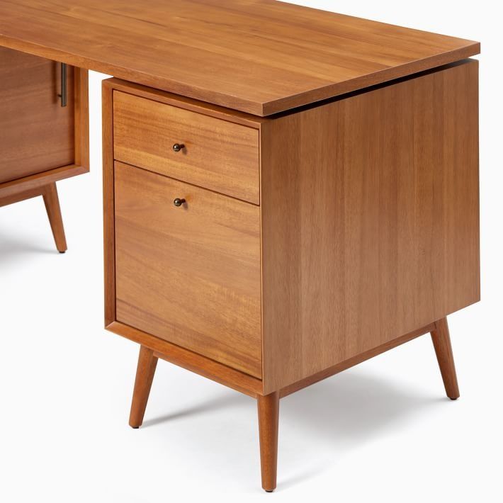 Mid Century Modular L Shaped Desk File Cabinet Bookcase thumbnail 5
