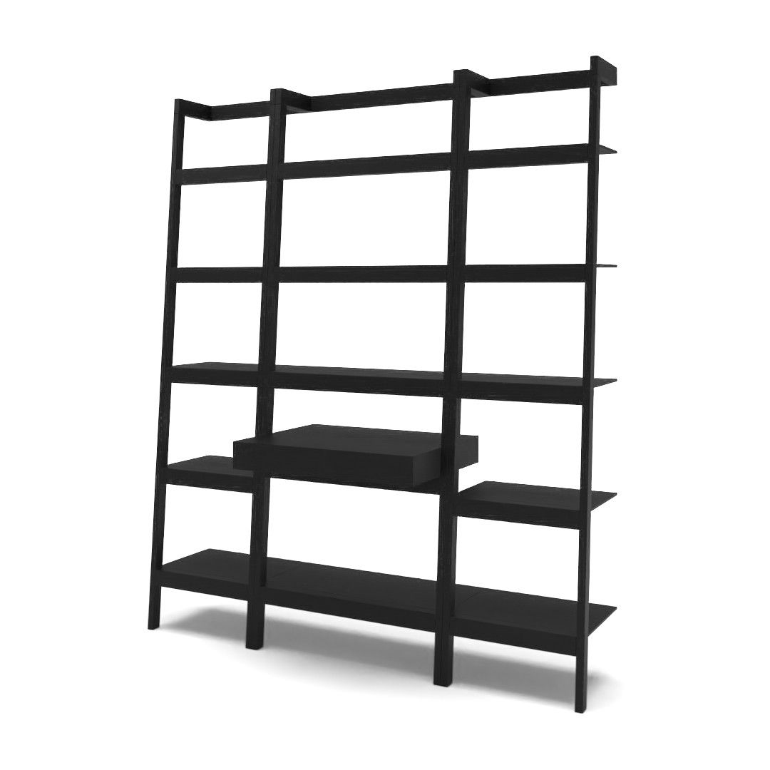 Sawyer Black Leaning Desk With Two Bookcases thumbnail 2