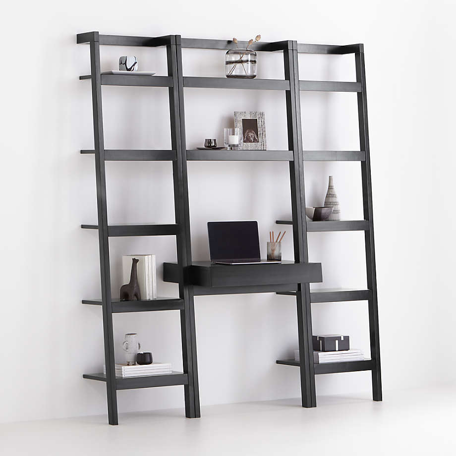 Sawyer Black Leaning Desk With Two Bookcases thumbnail 3