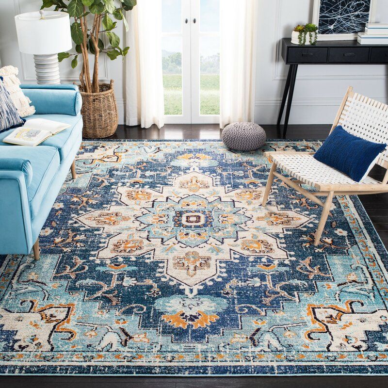 Ferretti Oriental CreamLight Blue Area Rug-8'x10' thumbnail 4