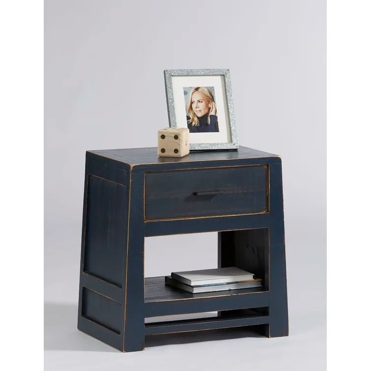 Branscum 1 Drawer Solid Wood Nightstand in Navy Blue thumbnail 2