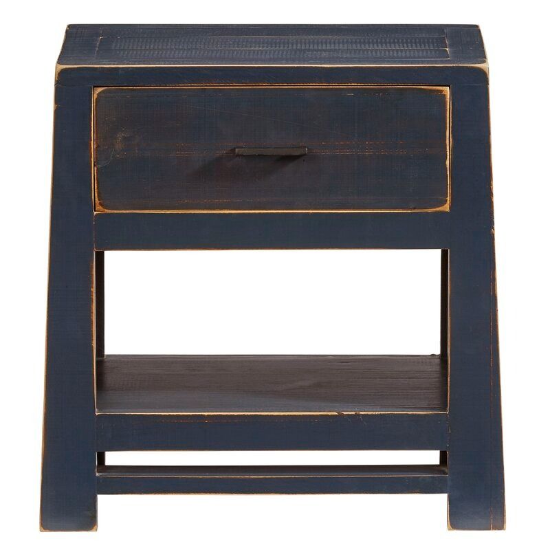 Branscum 1 Drawer Solid Wood Nightstand in Navy Blue thumbnail 3