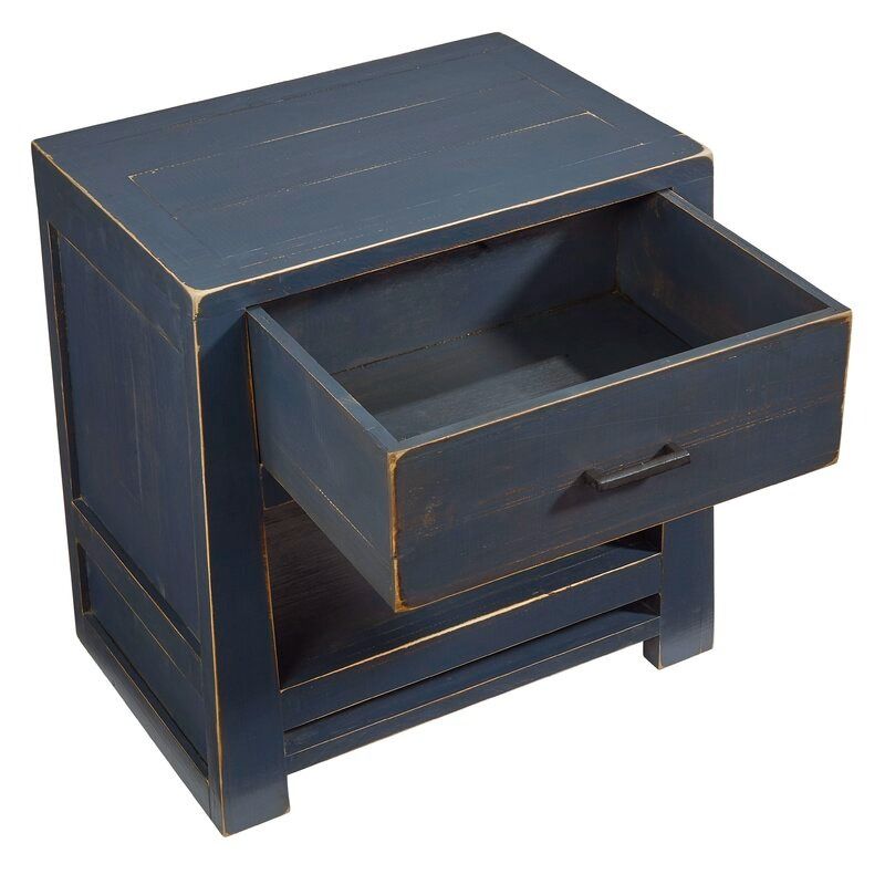 Branscum 1 Drawer Solid Wood Nightstand in Navy Blue thumbnail 4