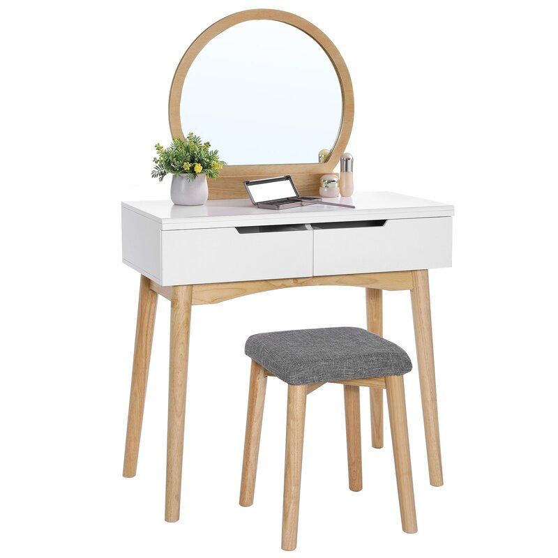 Arinze Vanity Set With Stool And Mirror thumbnail 2