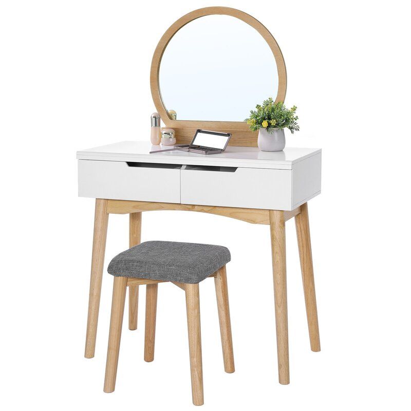 Arinze Vanity Set With Stool And Mirror thumbnail 3