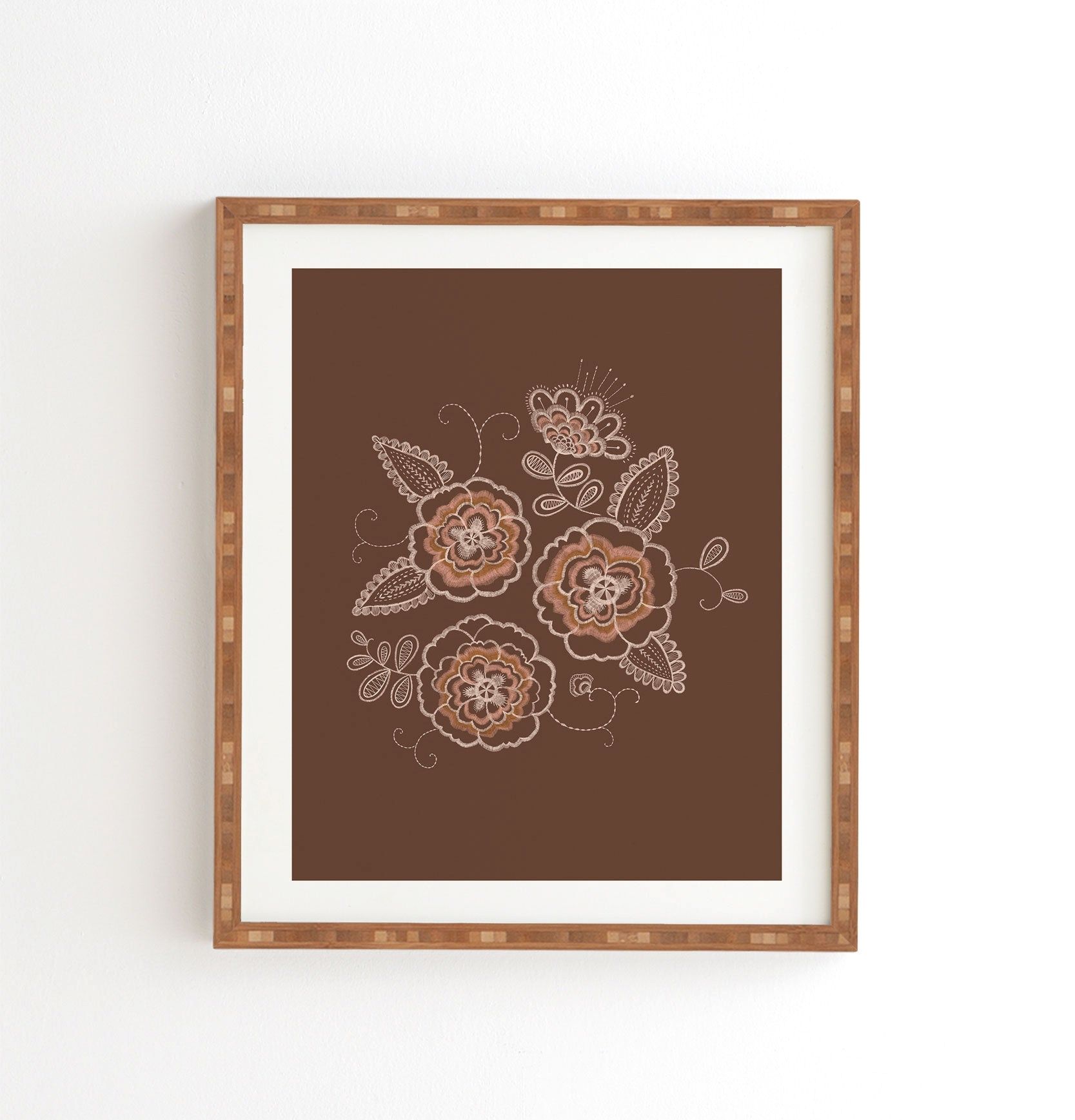Peony stitch brown by pimlada phuapradit Wall Art With Frame thumbnail 2