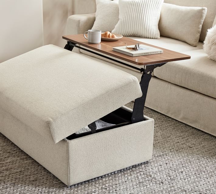Big Sur Square Arm Upholstered Storage Ottoman with Pull Out Table thumbnail 3
