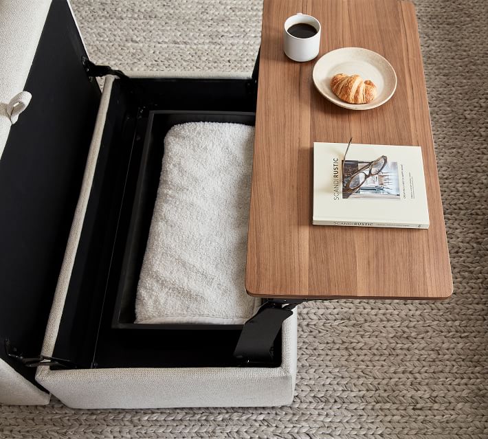 Big Sur Square Arm Upholstered Storage Ottoman with Pull Out Table thumbnail 6