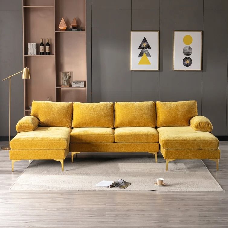 Velvet Symmetrical Stationary Sofa and Chaise Sectional thumbnail 2