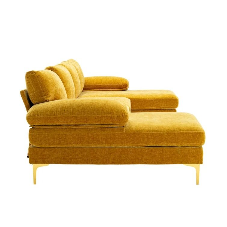 Velvet Symmetrical Stationary Sofa and Chaise Sectional thumbnail 3