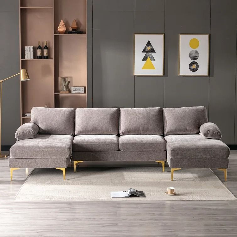 Velvet Symmetrical Stationary Sofa And Chaise Sectional thumbnail 2
