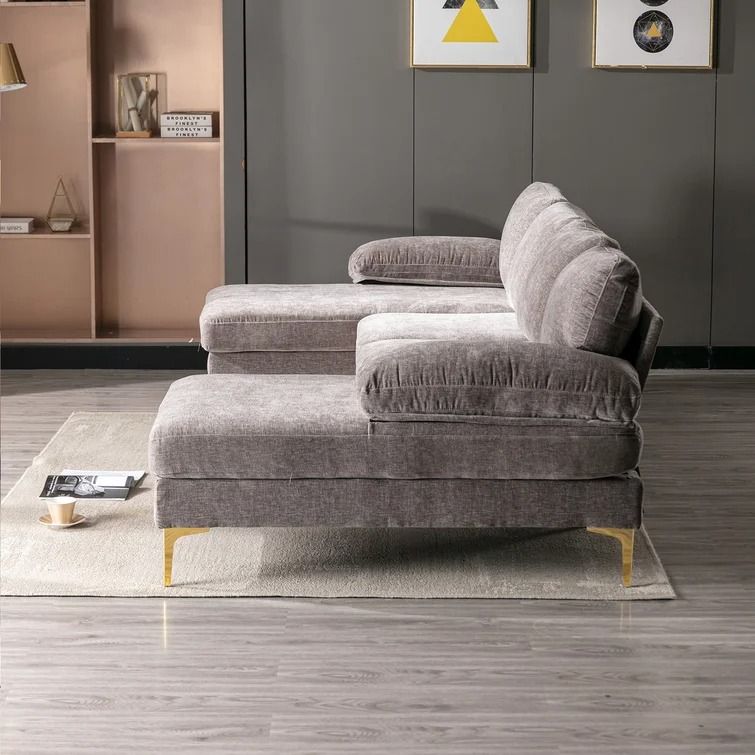 Velvet Symmetrical Stationary Sofa And Chaise Sectional thumbnail 3