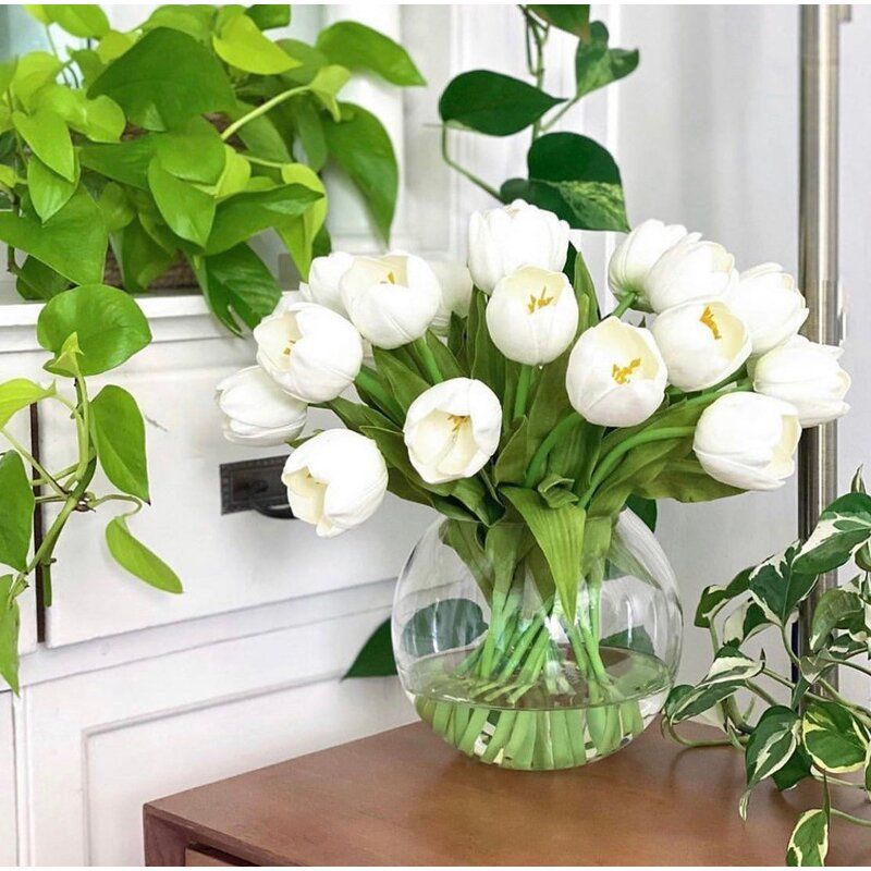 Real Touch Table Tulip Centerpiece in Vase thumbnail 2