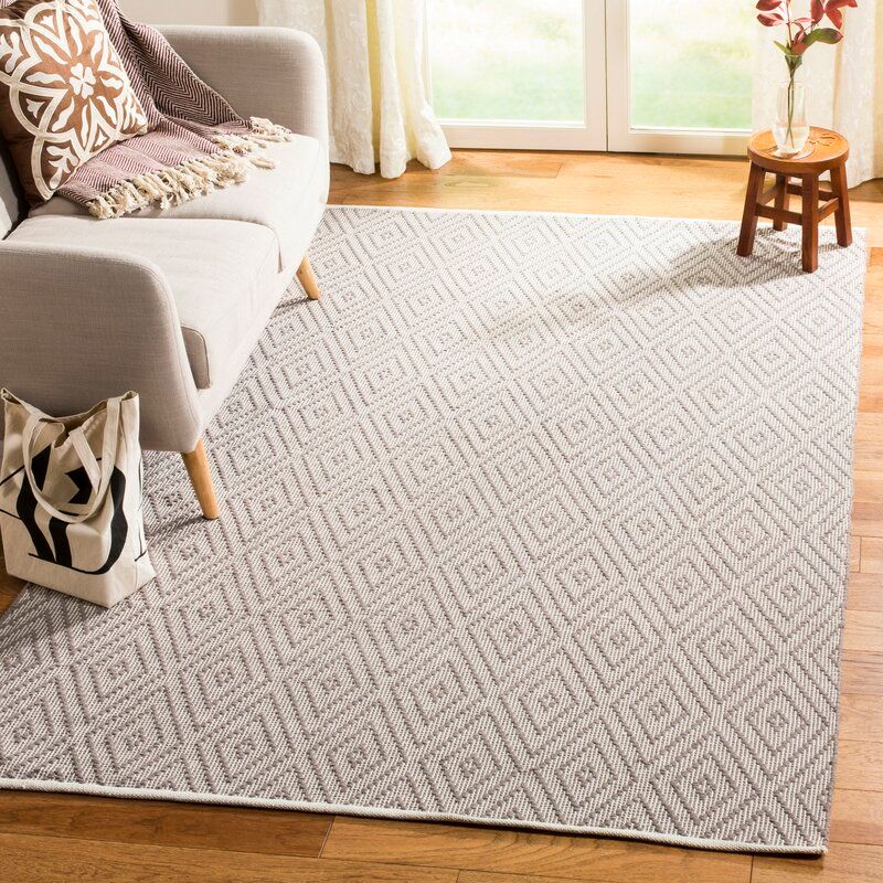 Akihito Geometric Handmade Flatweave Cotton Gray Ivory Area Rug-10'x14' thumbnail 4