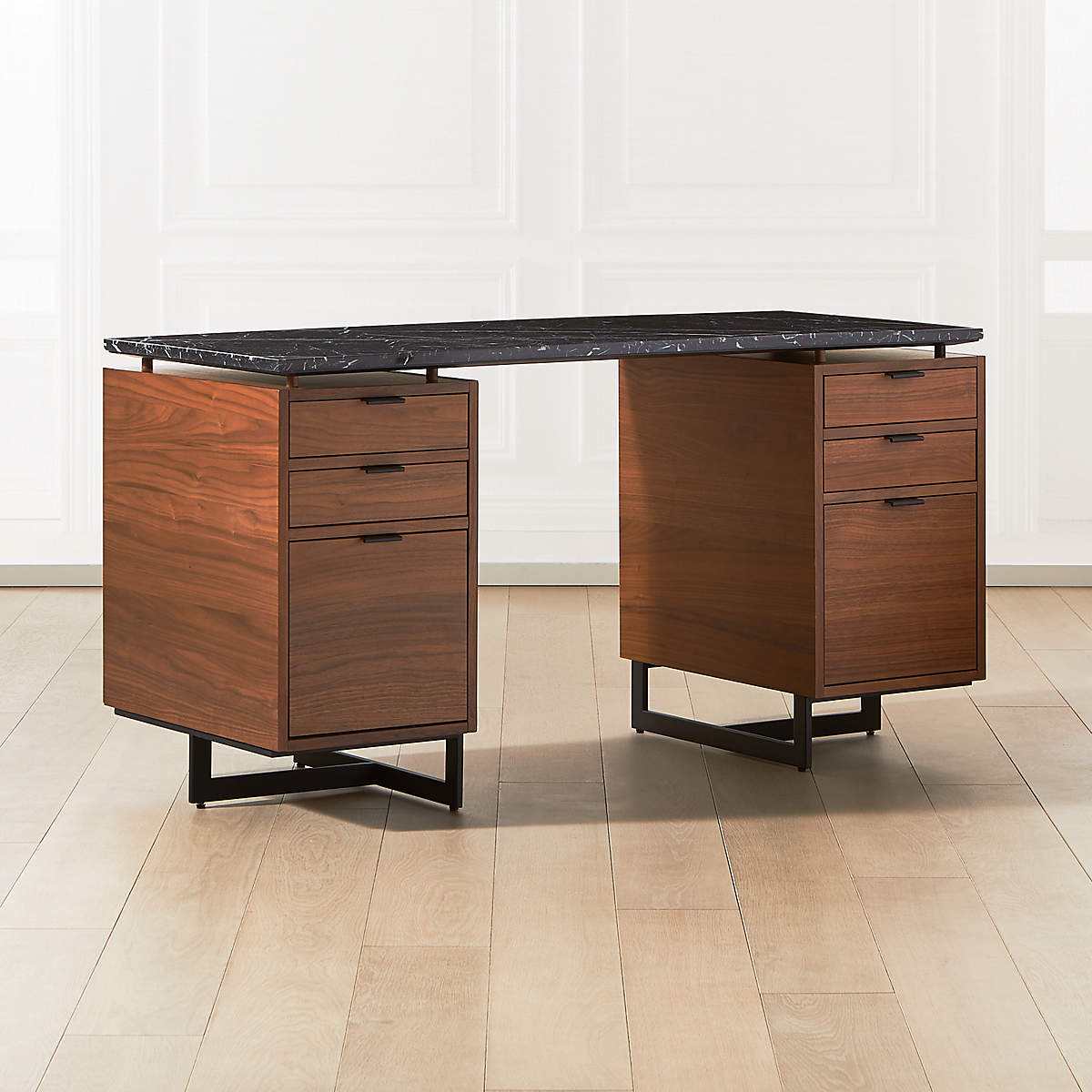 Fullerton Modular Black Desk with Two Walnut Drawers thumbnail 2