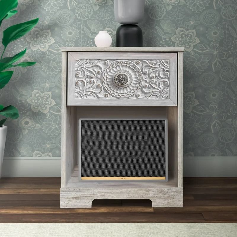 Guitierrez Tall 1 Drawer Solid Wood Nightstand In Washed White thumbnail 2