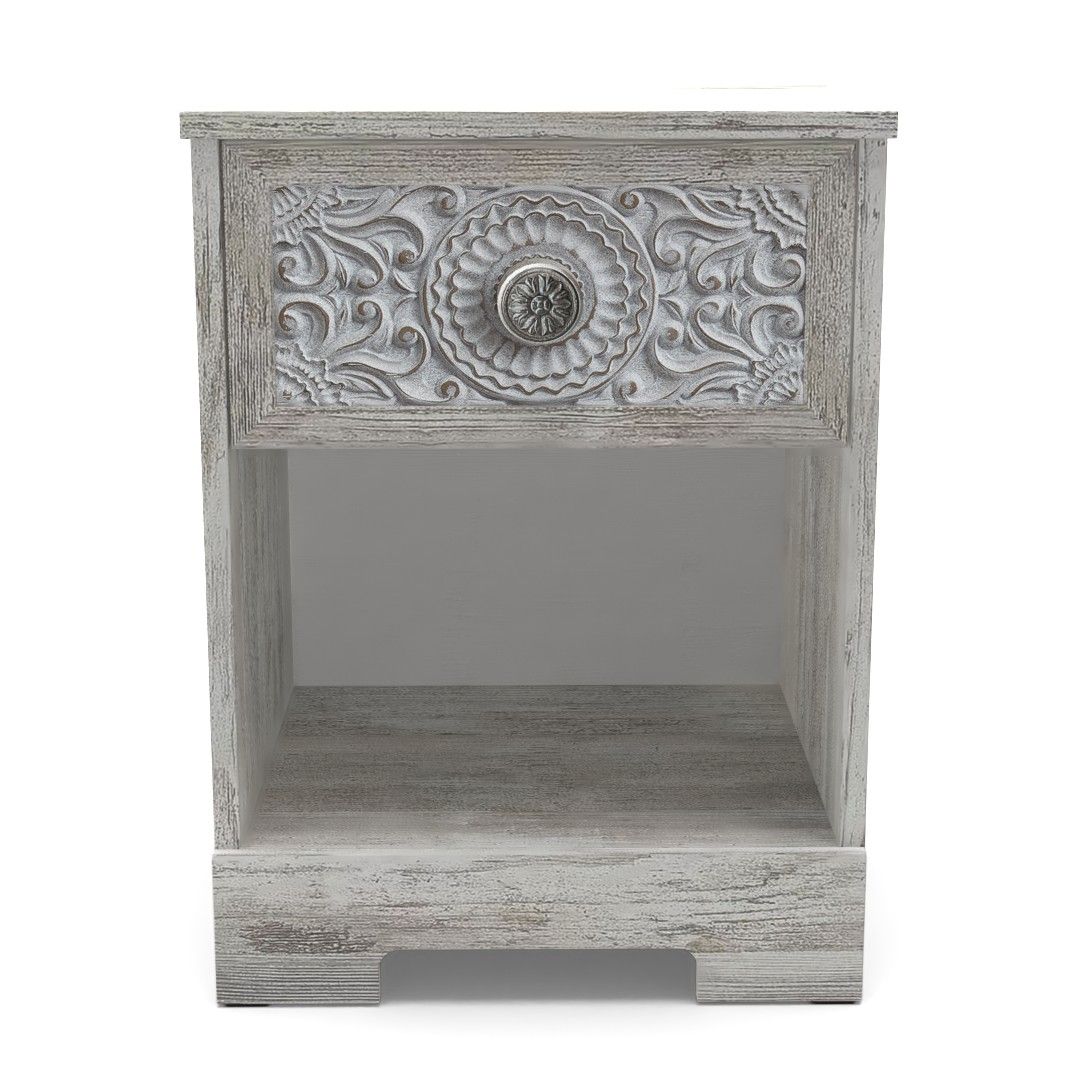 Guitierrez Tall 1 Drawer Solid Wood Nightstand In Washed White thumbnail 3