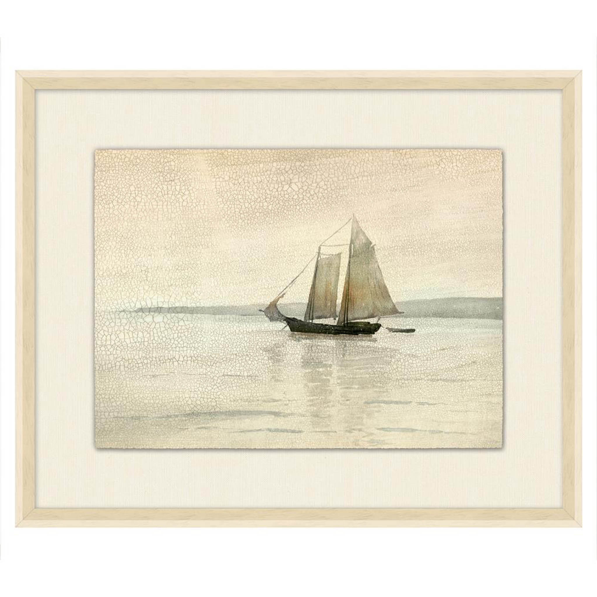 Caroline Coastal Beach Beige Sailboat Seascape Painting I With Frame 26"x21" thumbnail 2