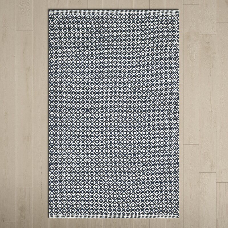 Absaln Cotton Area Rug In Ivory/Navy 9'x12' thumbnail 2