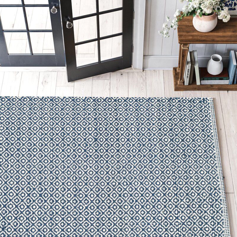 Absaln Cotton Area Rug In Ivory/Navy 9'x12' thumbnail 3