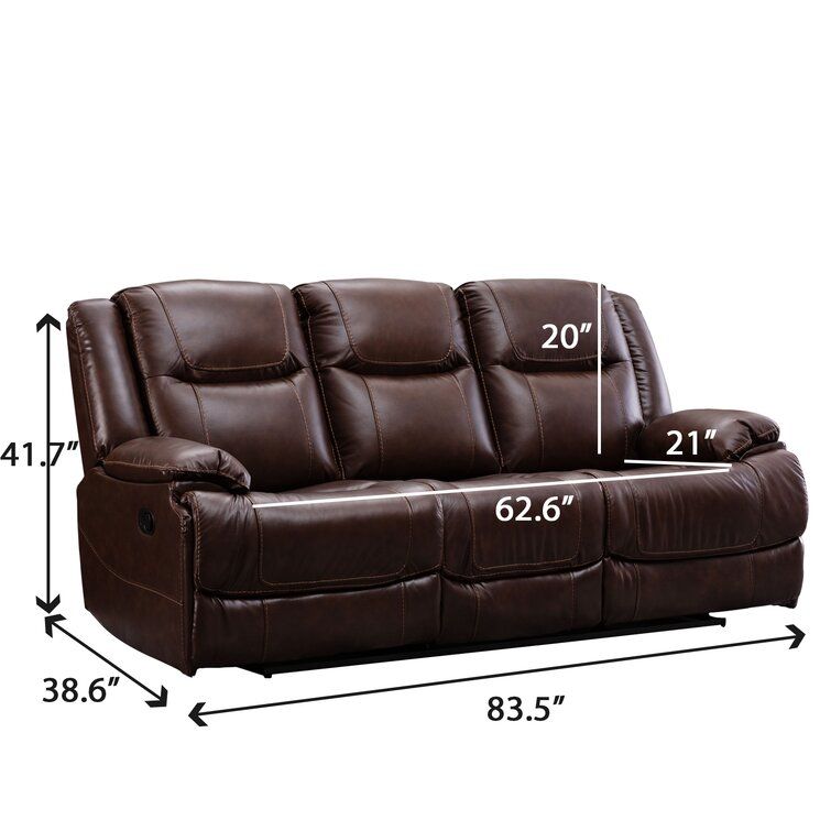 Genuine Leather Pillow Top Arm Reclining Sofa thumbnail 2