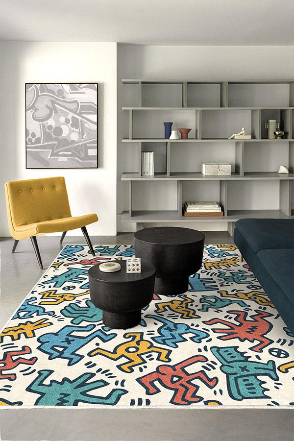 Keith Haring Block Party Black and Ivory-6'x9' thumbnail 2