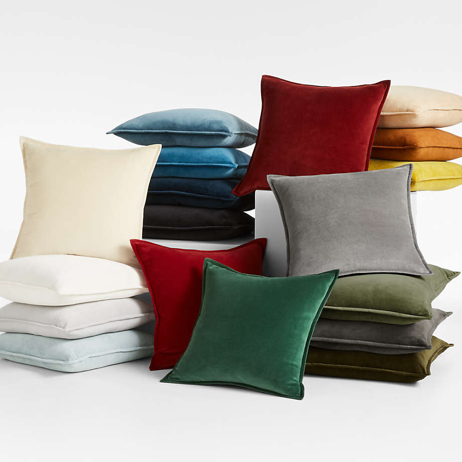 Ochre 20" Washed Cotton Velvet Pillow Cover with Down-Alternative With Insert 20"x20" thumbnail 3