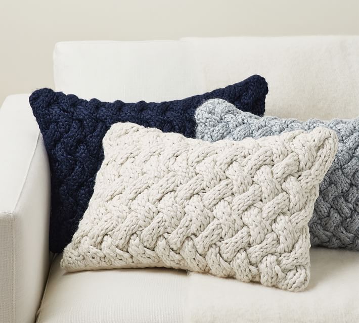Camelia Chunky Knit Lumbar Pillow Cover No Insert-20"x14" thumbnail 3