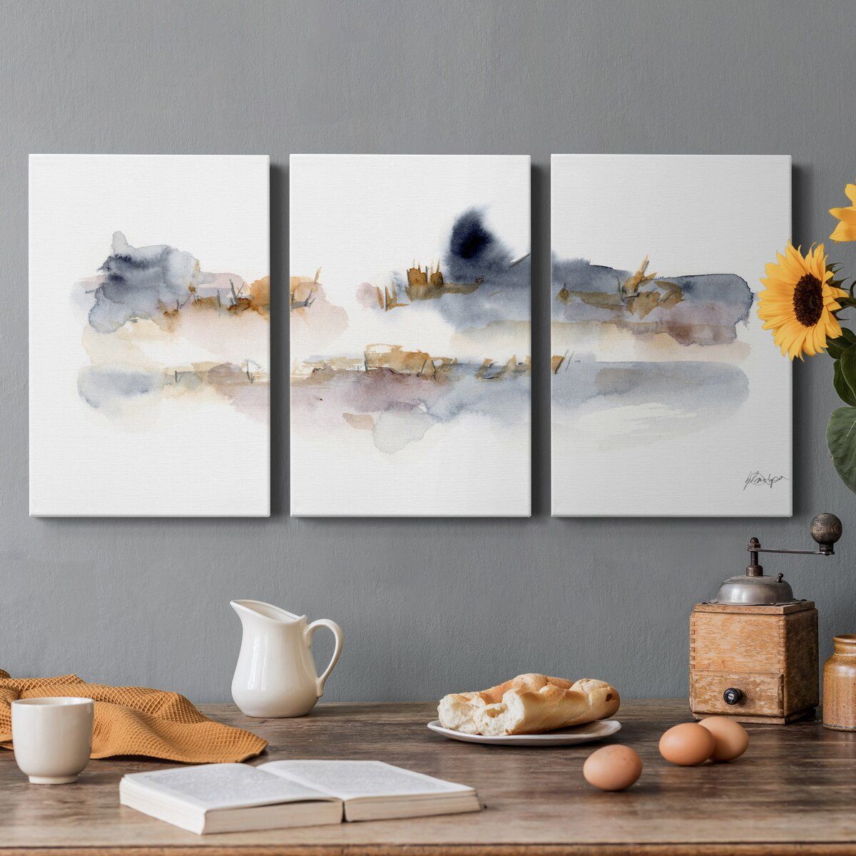 Reeds and Cattails-3 Piece Wrapped Canvas Painting thumbnail 4